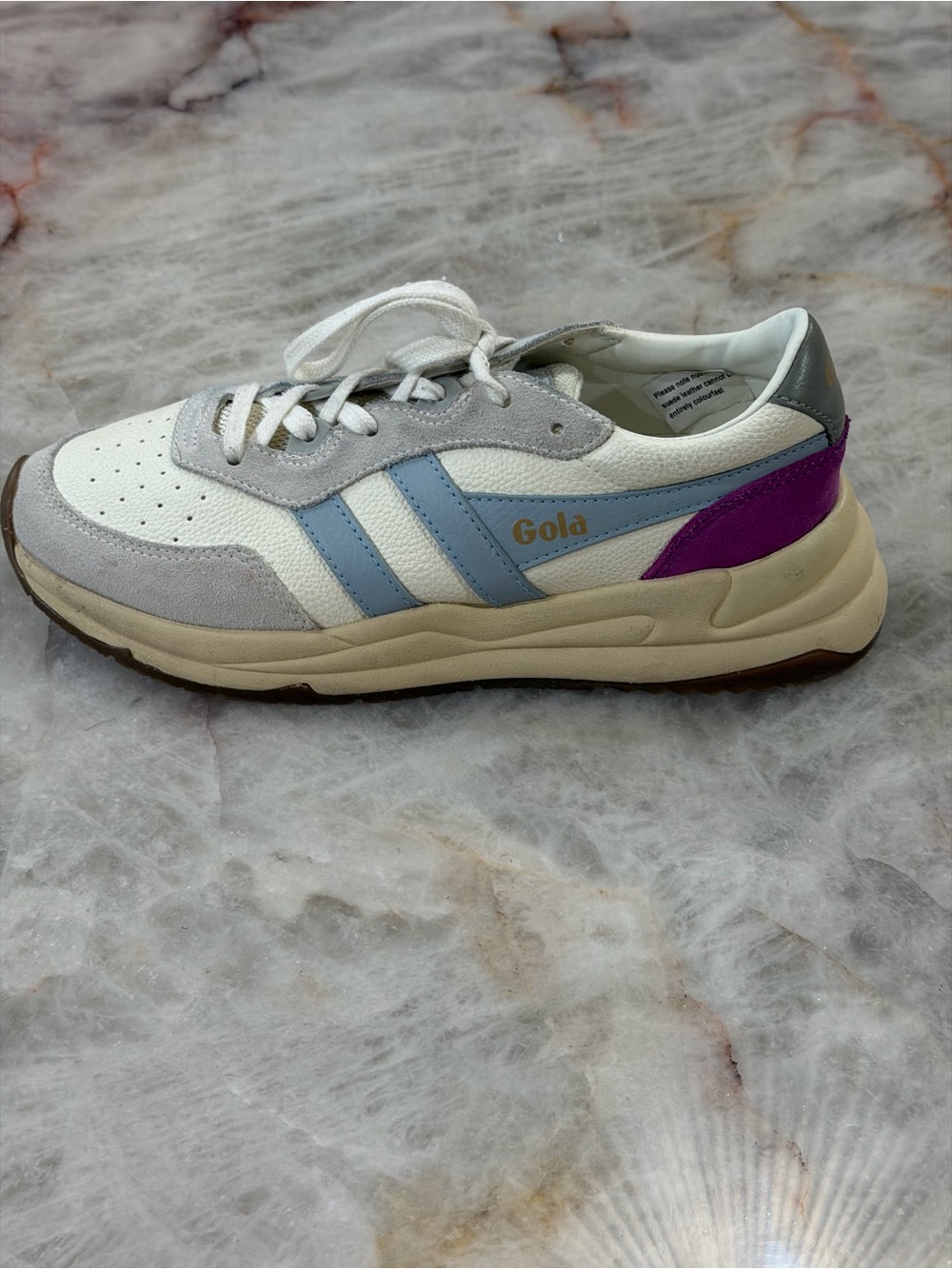 Gola Saturn Sneakers White Blue Gray Purple Suede Leather Size 7 Worn Twice